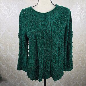 Carolyn Taylor Size Small Dark Green Distressed Cable Knit Sweater Long Sleeve